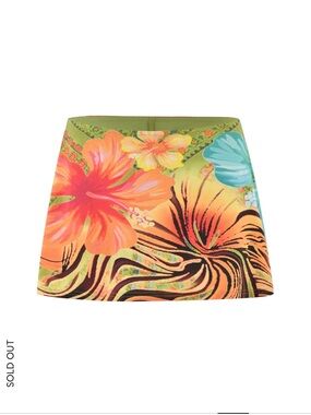 Tiger Mist Floral Swim Skort Coverup in Green, Orange & Blue - Size S